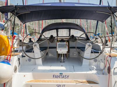 Cockpit of Fantasy, a Bavaria Cruiser 51 sailboat at Split, Croatia