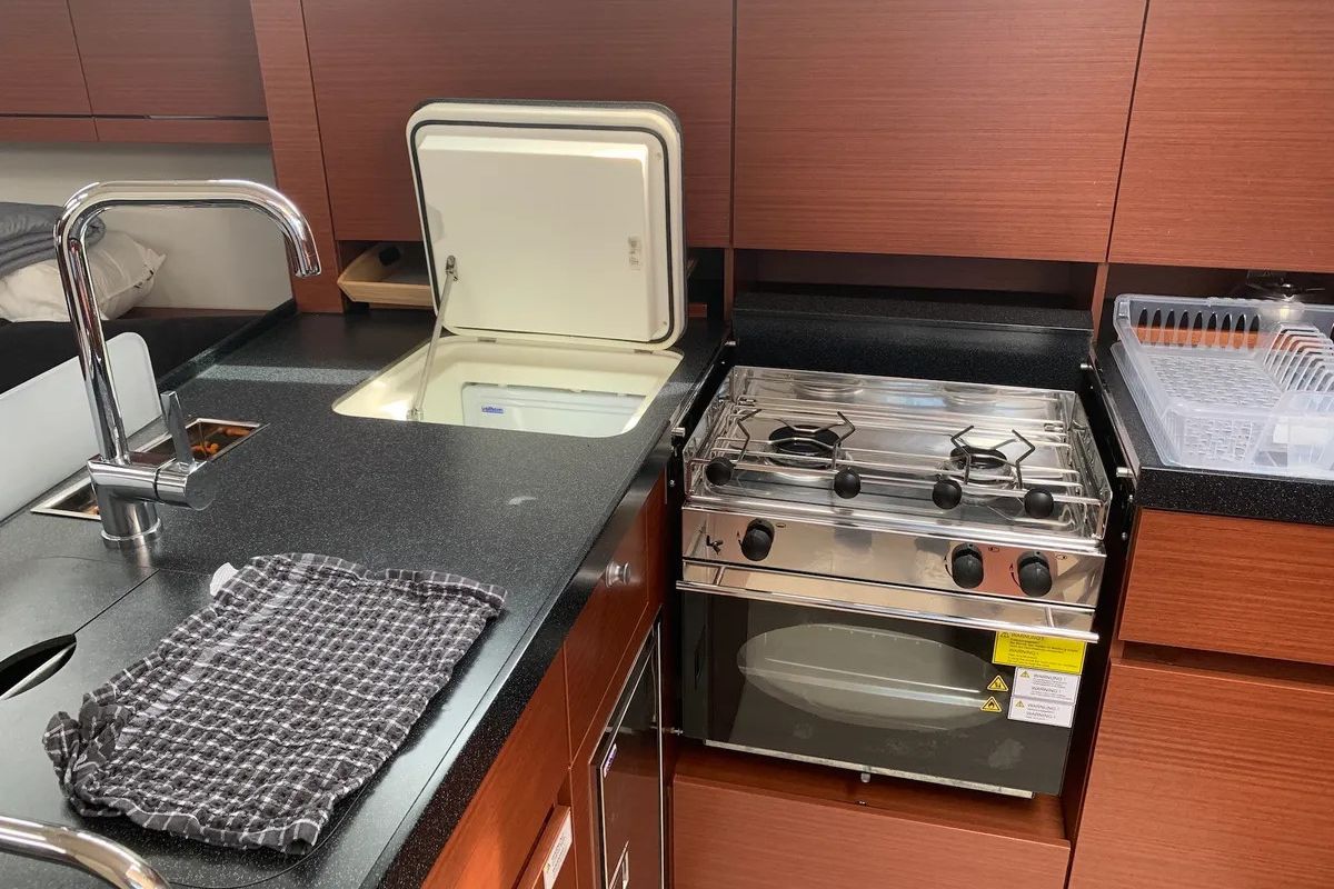 Galley of Chrisama, a Hanse Yachts Hanse 418 sailboat at Kavala, Greece