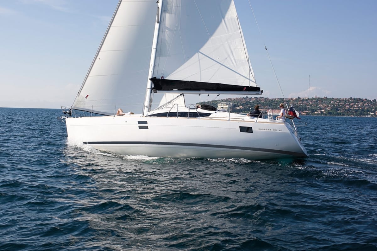 Exterior view of Desideria, a Elan Impression 40 sailboat at Punat, Croatia