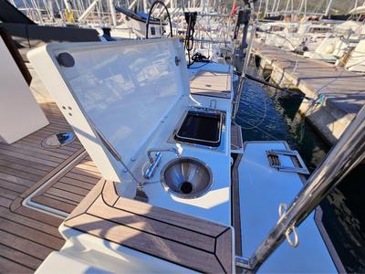 Deck of Presto, a Dufour 44 sailboat at Grad Kaštela, Croatia