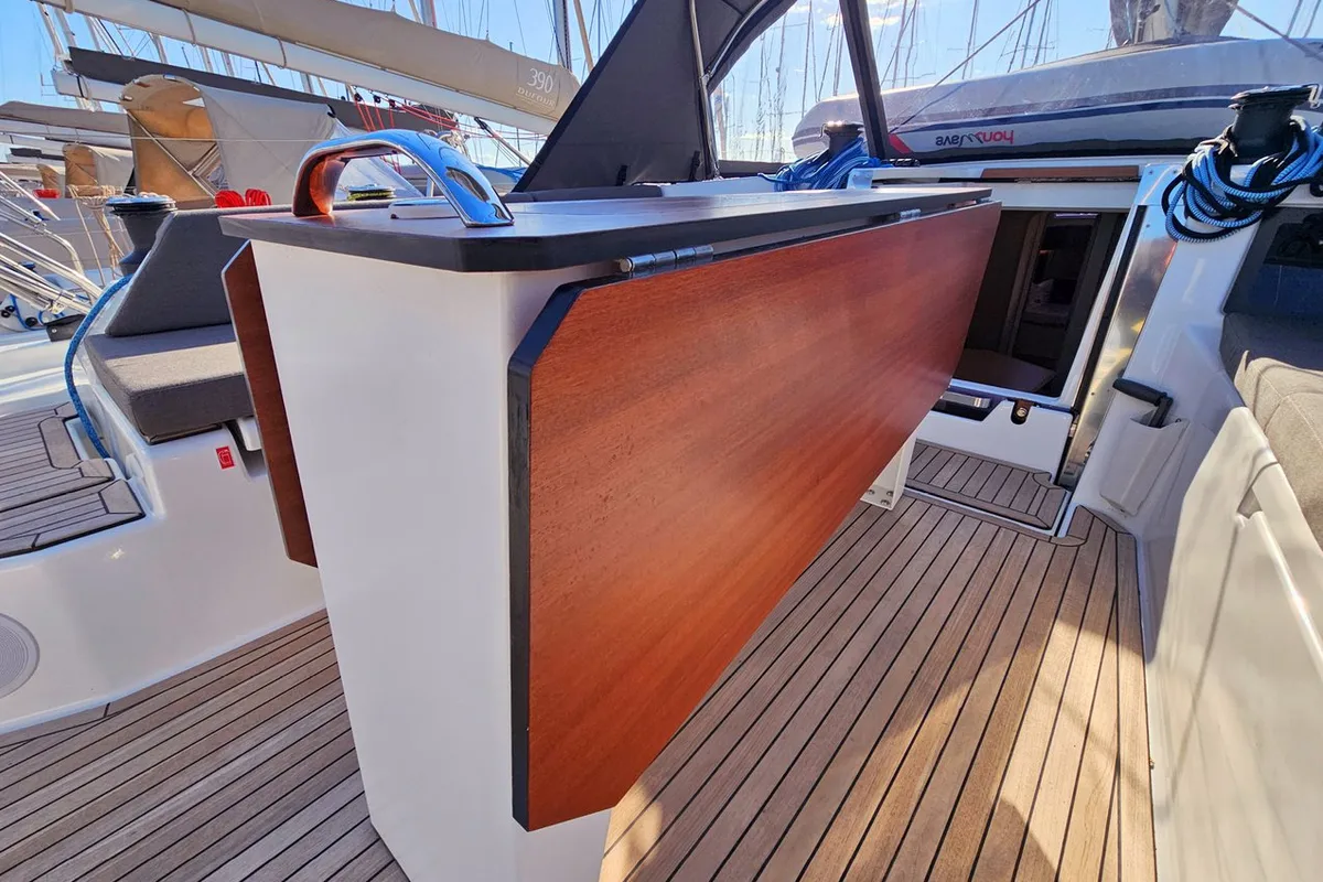 Deck of Presto, a Dufour 44 sailboat at Grad Kaštela, Croatia