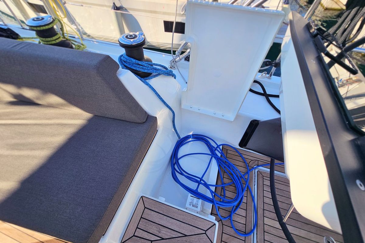 Deck of Presto, a Dufour 44 sailboat at Grad Kaštela, Croatia