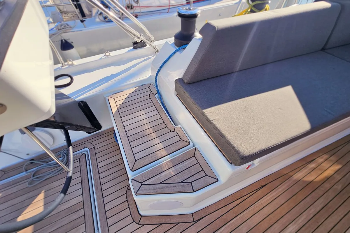 Deck of Presto, a Dufour 44 sailboat at Grad Kaštela, Croatia