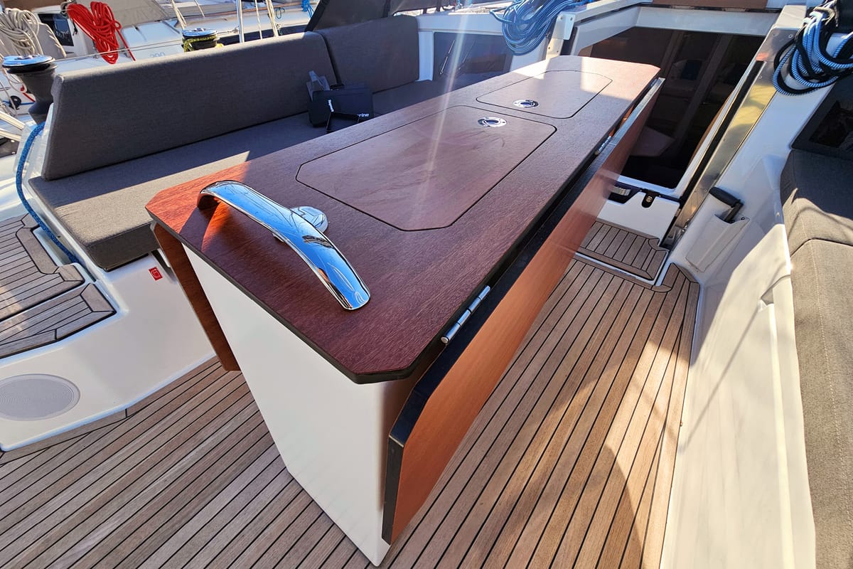 Deck of Presto, a Dufour 44 sailboat at Grad Kaštela, Croatia