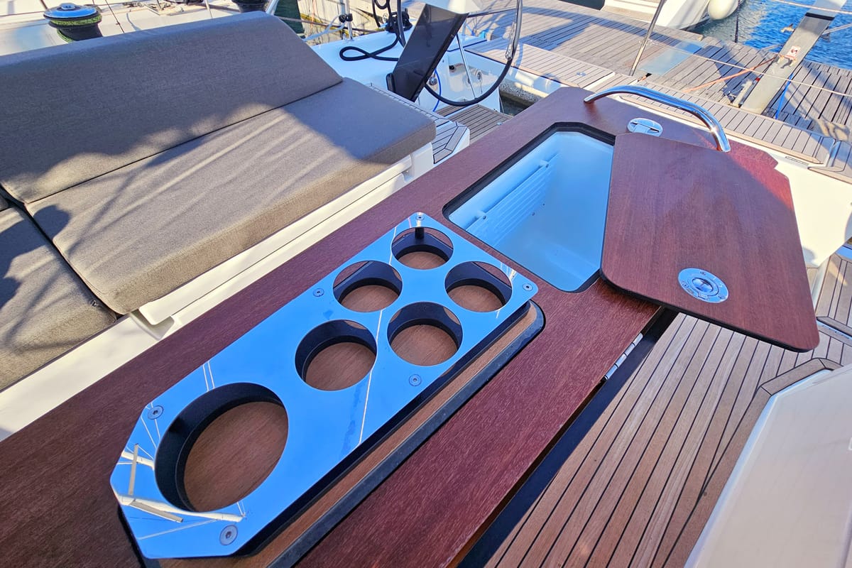 Deck of Presto, a Dufour 44 sailboat at Grad Kaštela, Croatia