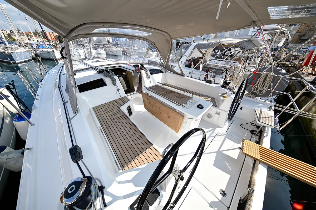 Cockpit of Orion, a Beneteau Oceanis 40.1 sailboat at Zadar, Croatia