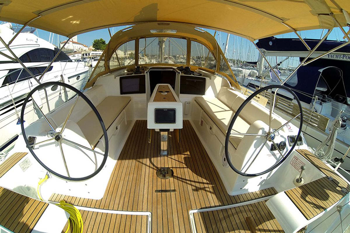 Cockpit of Major Tom, a Dufour 382 GL sailboat at Grad Šibenik, Croatia