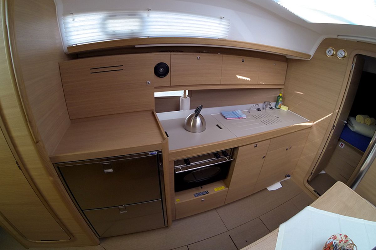 Galley of Major Tom, a Dufour 382 GL sailboat at Grad Šibenik, Croatia