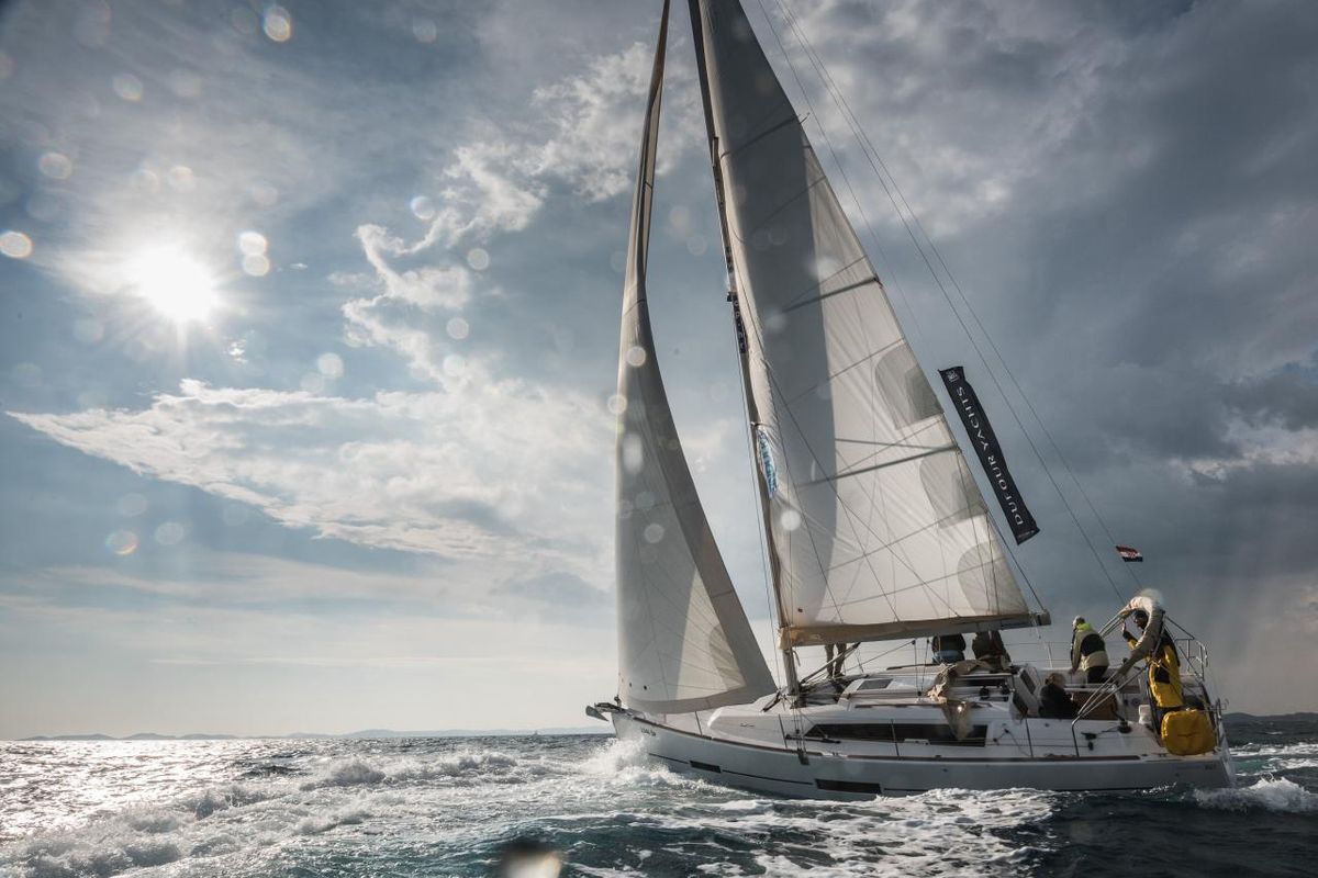 Exterior view of Major Tom, a Dufour 382 GL sailboat at Grad Šibenik, Croatia
