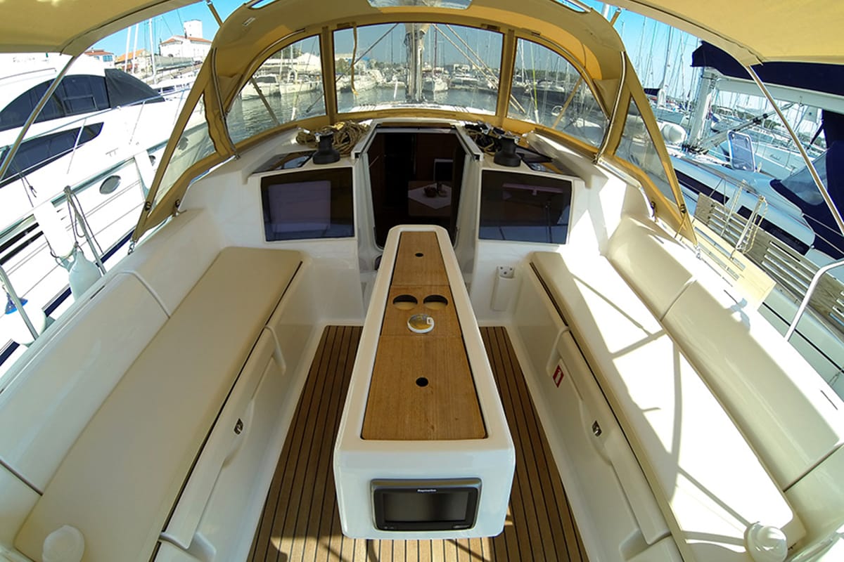 Cockpit of Major Tom, a Dufour 382 GL sailboat at Grad Šibenik, Croatia