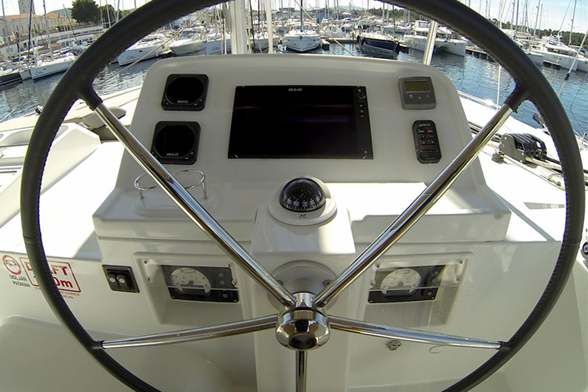 Cockpit of Marčelina, a Lagoon 450 catamaran at Grad Šibenik, Croatia
