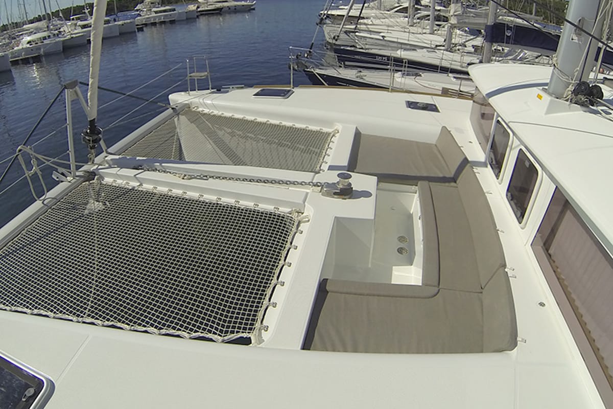Deck of Marčelina, a Lagoon 450 catamaran at Grad Šibenik, Croatia