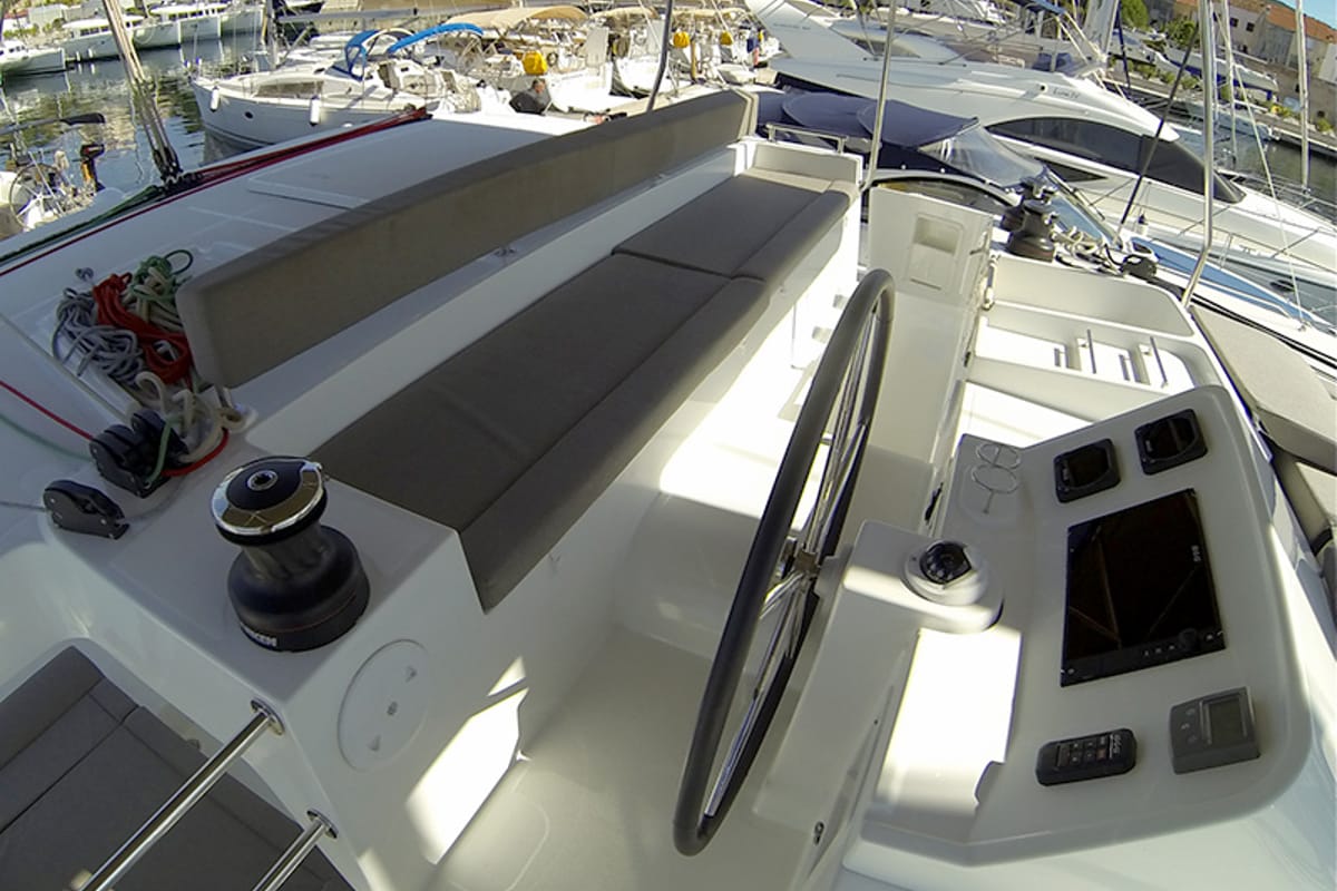 Cockpit of Marčelina, a Lagoon 450 catamaran at Grad Šibenik, Croatia