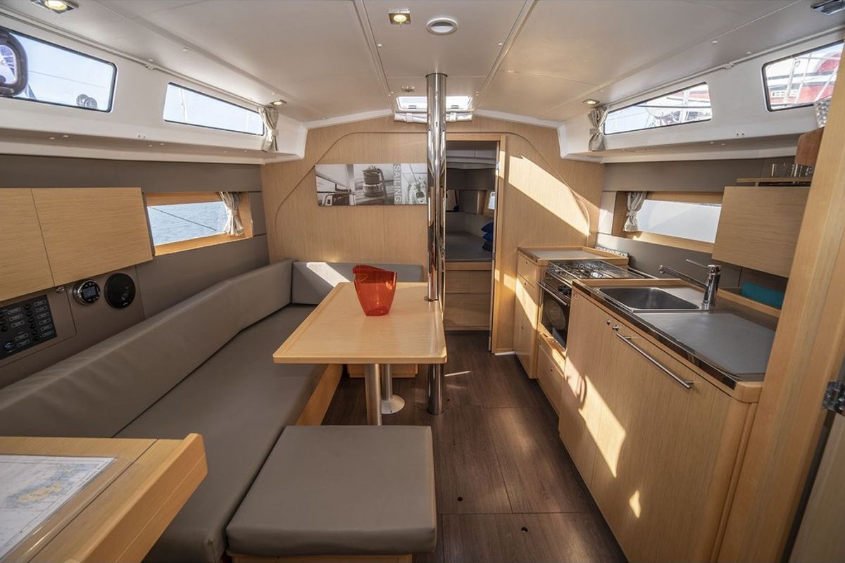 Salon of MOIN, a Beneteau Oceanis 38 sailboat at Port de Pollença, Spain