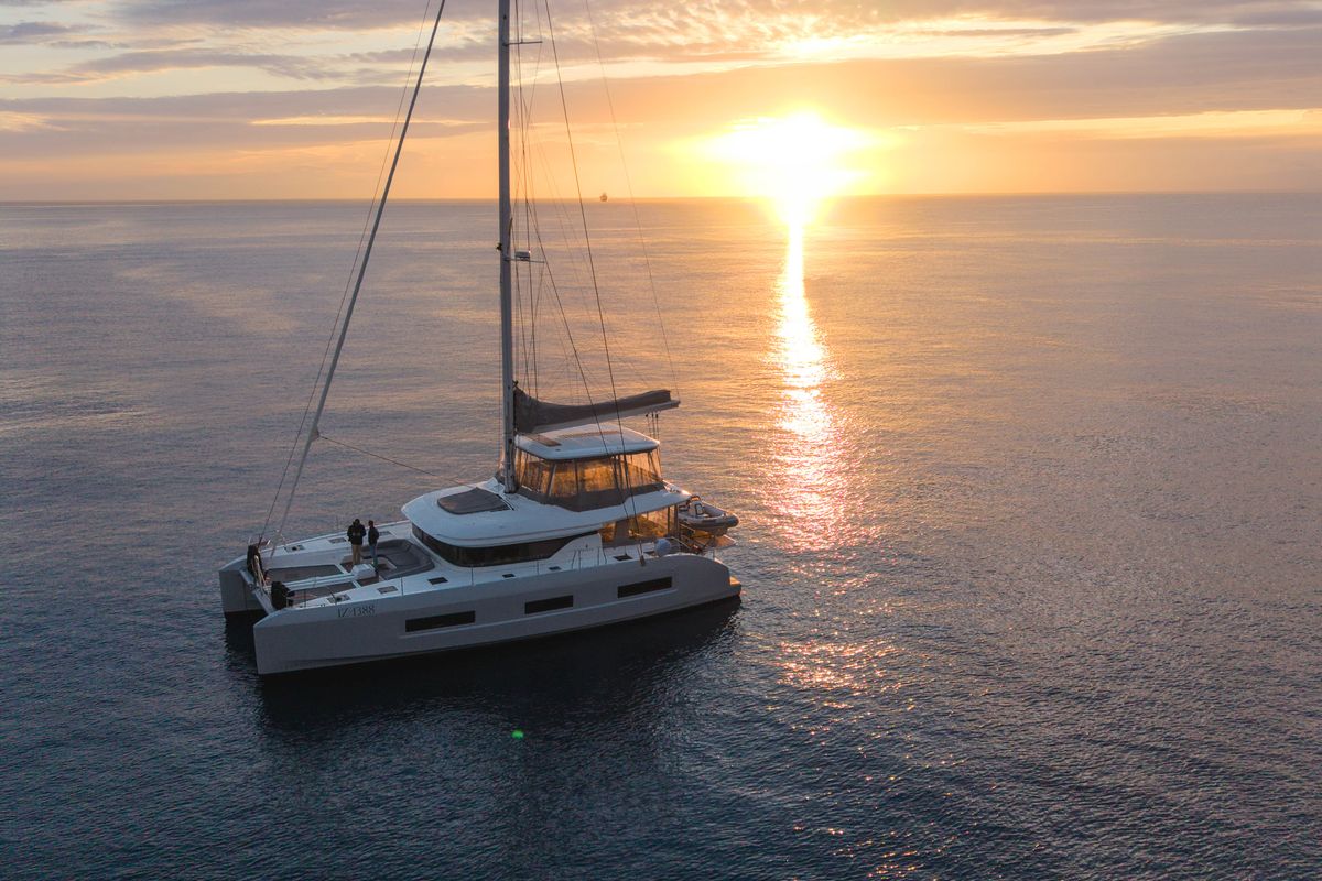 Exterior view of BLUE, a Lagoon 55 catamaran at Capo d'Orlando, Italy