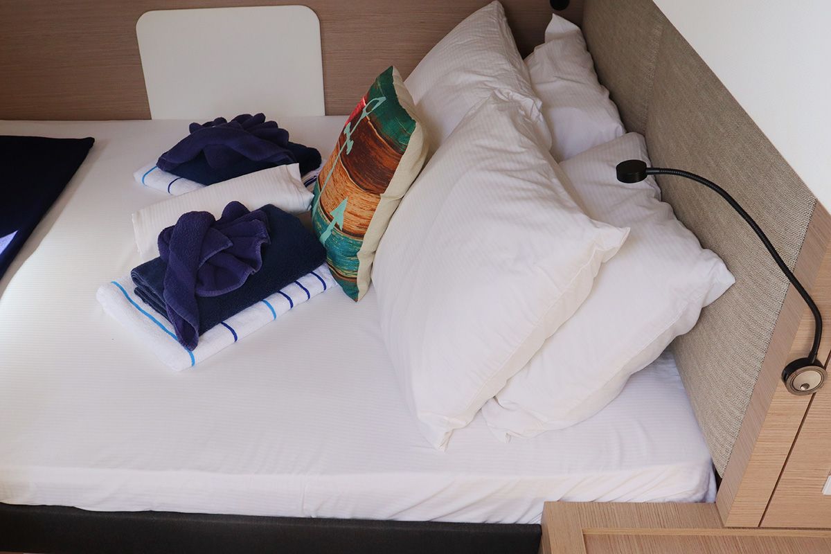 Cabin on No Shoes_X, a Fountaine Pajot Tanna 47 catamaran at Road Town, British Virgin Islands