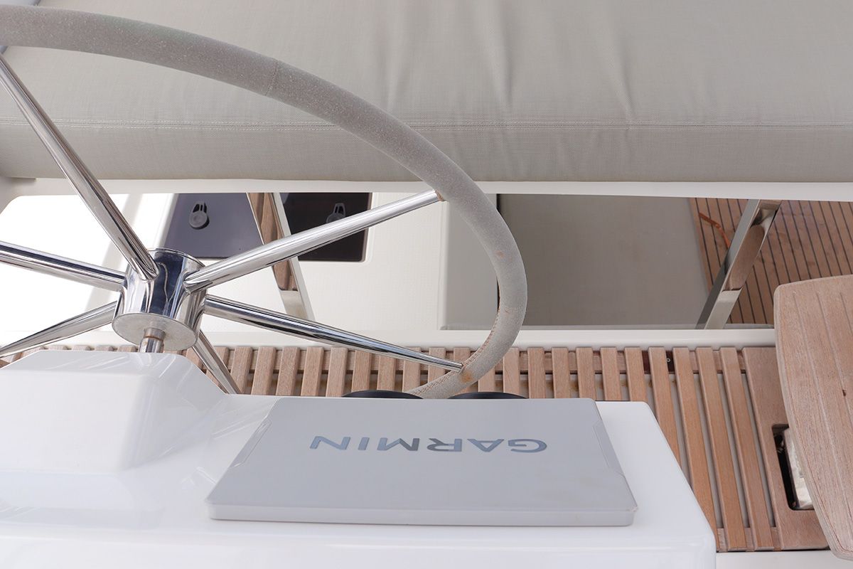 Cockpit of No Shoes_X, a Fountaine Pajot Tanna 47 catamaran at Road Town, British Virgin Islands