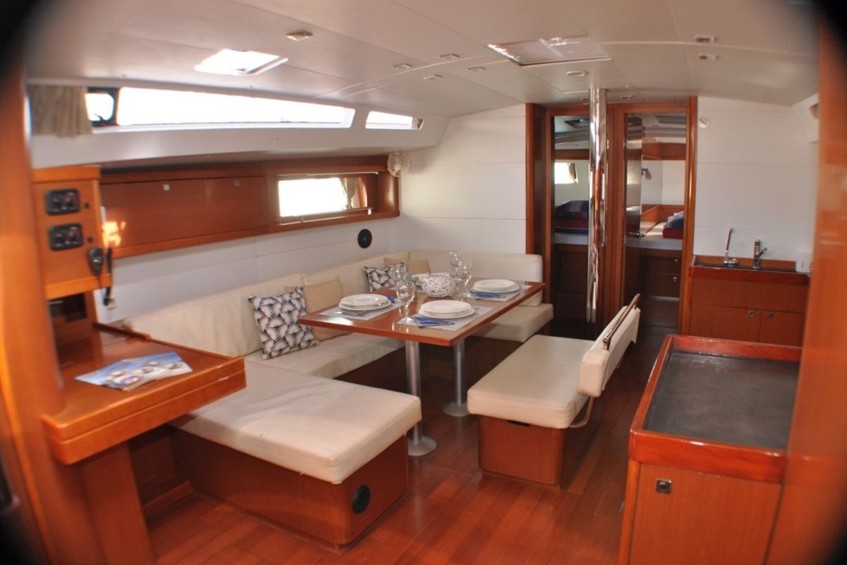 Salon of Cheeky Lady, a Beneteau Oceanis 48 sailboat at Punat, Croatia