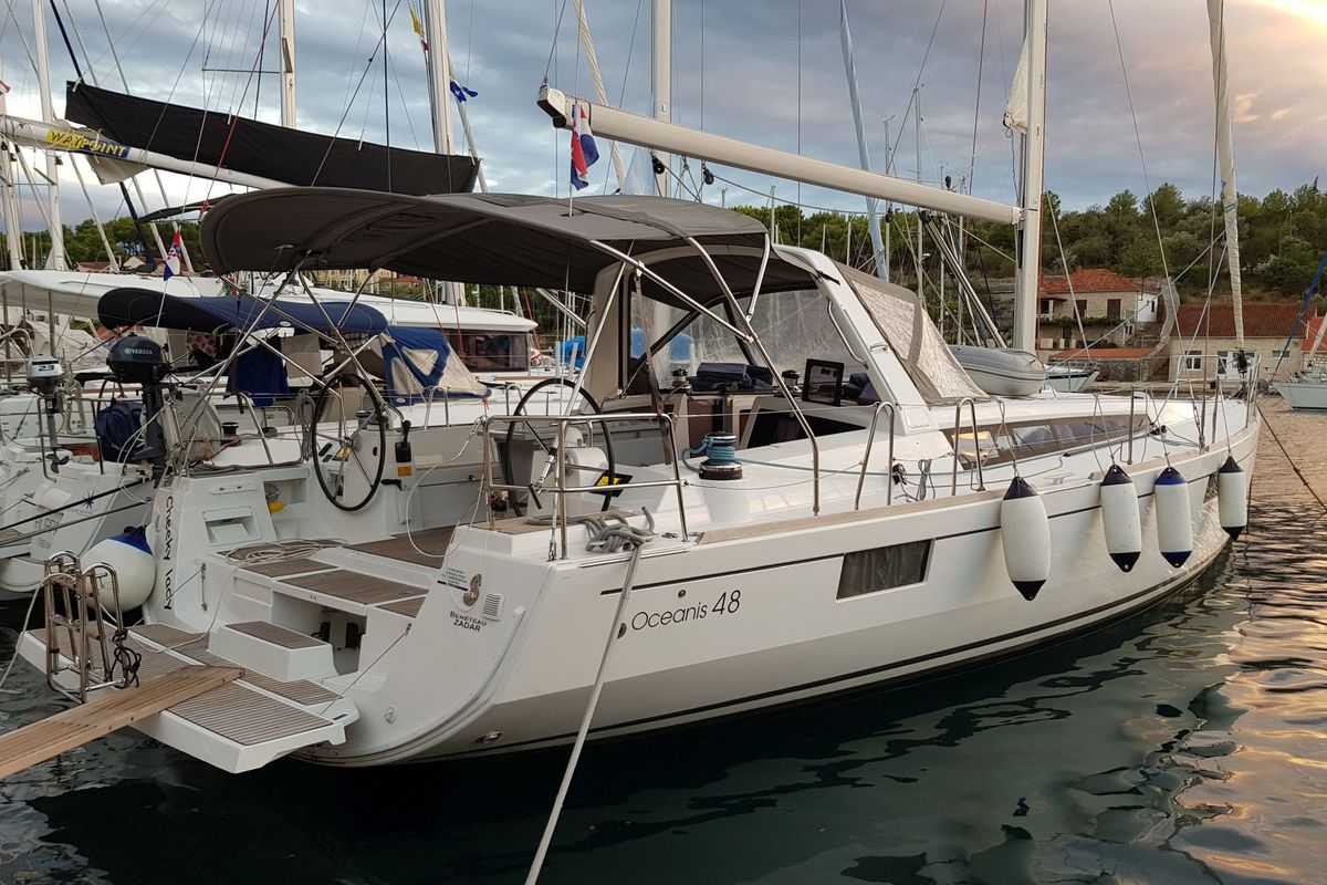 Exterior view of Cheeky Lady, a Beneteau Oceanis 48 sailboat at Punat, Croatia