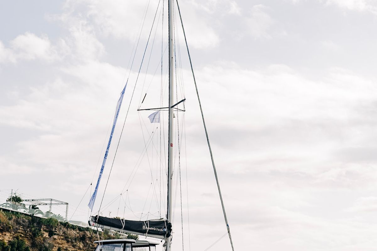 Exterior view of PNOE, a Lagoon 42 catamaran at Municipality of Kalamata, Greece