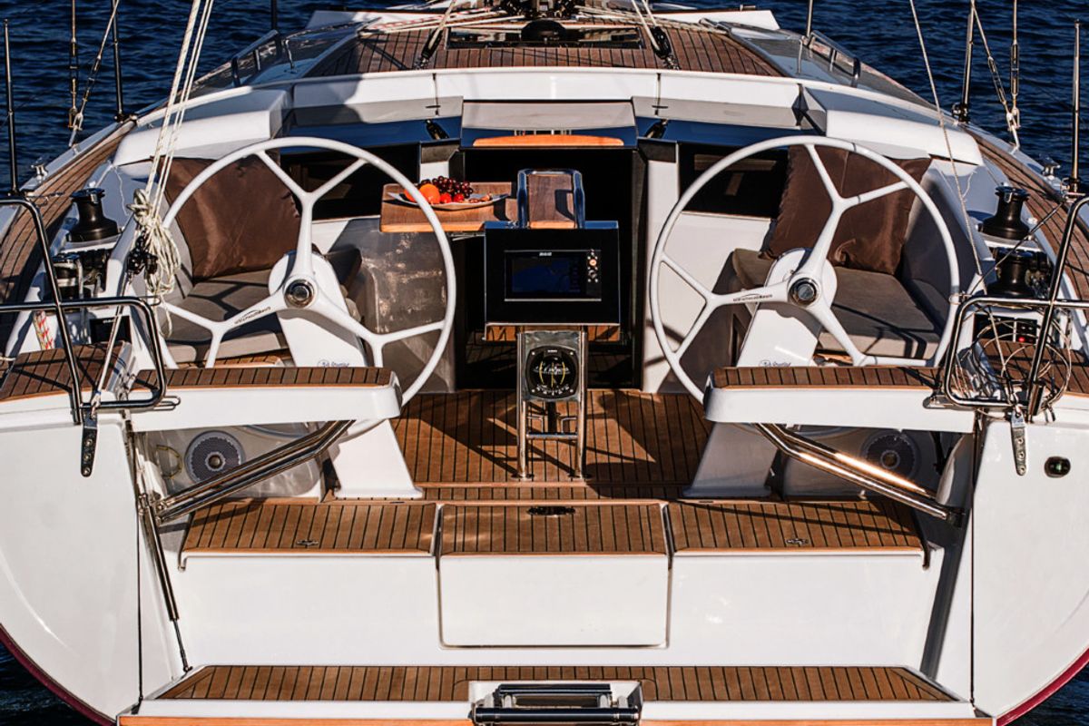 Cockpit of Jolana, a Hanse Yachts Hanse 388 sailboat at Dubrovnik, Croatia