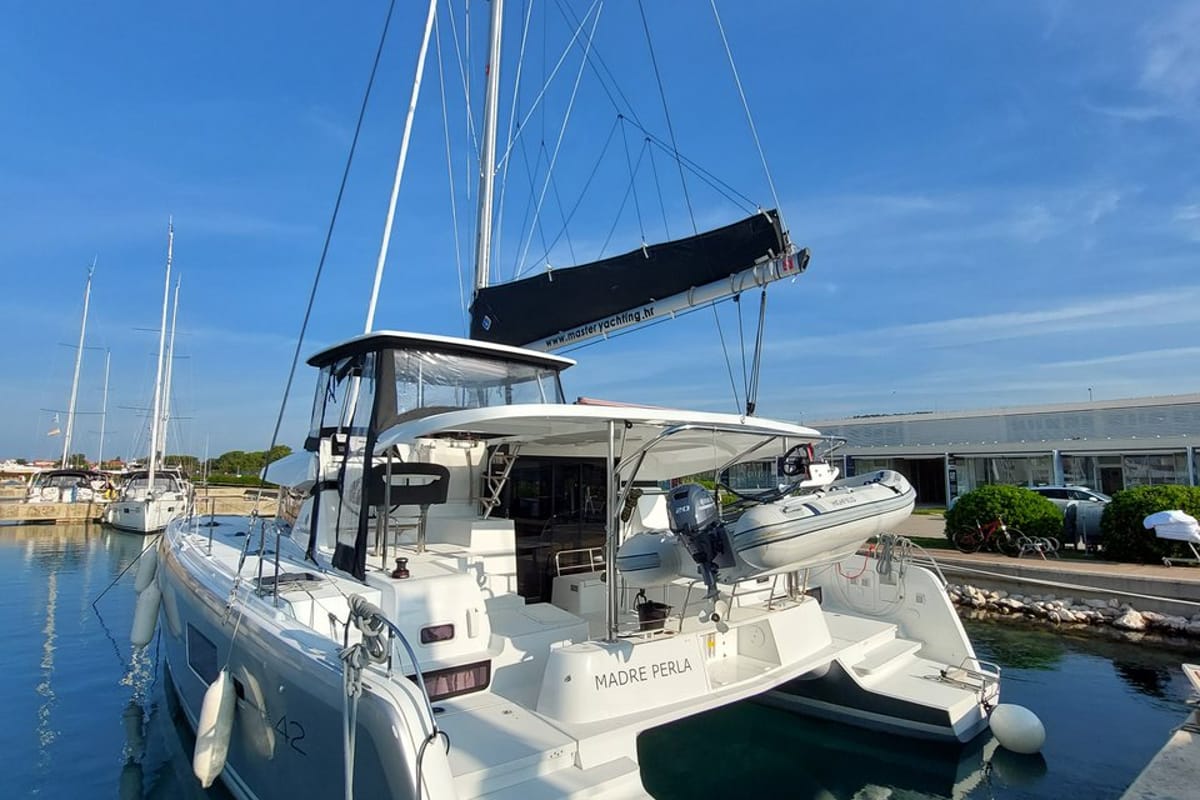 Exterior view of Madre Perla, a Lagoon 42 catamaran at Općina Sukošan, Croatia