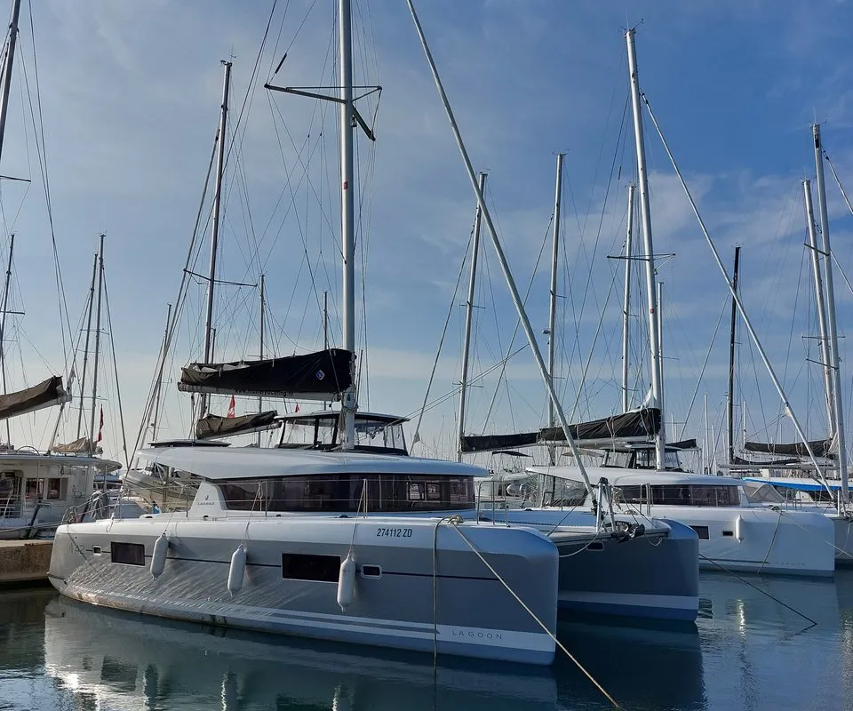 Exterior view of Madre Perla, a Lagoon 42 catamaran at Općina Sukošan, Croatia