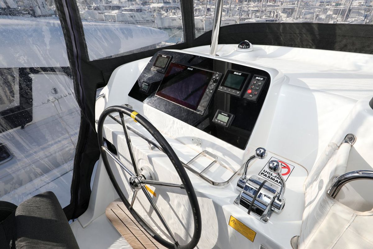 Cockpit of Madre Perla, a Lagoon 42 catamaran at Općina Sukošan, Croatia