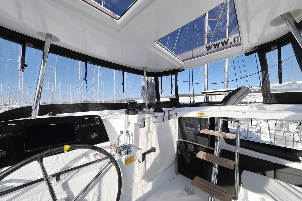 Cockpit of Madre Perla, a Lagoon 42 catamaran at Općina Sukošan, Croatia