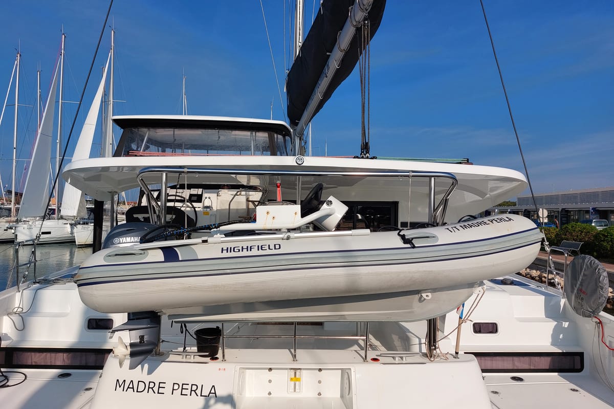 Exterior view of Madre Perla, a Lagoon 42 catamaran at Općina Sukošan, Croatia