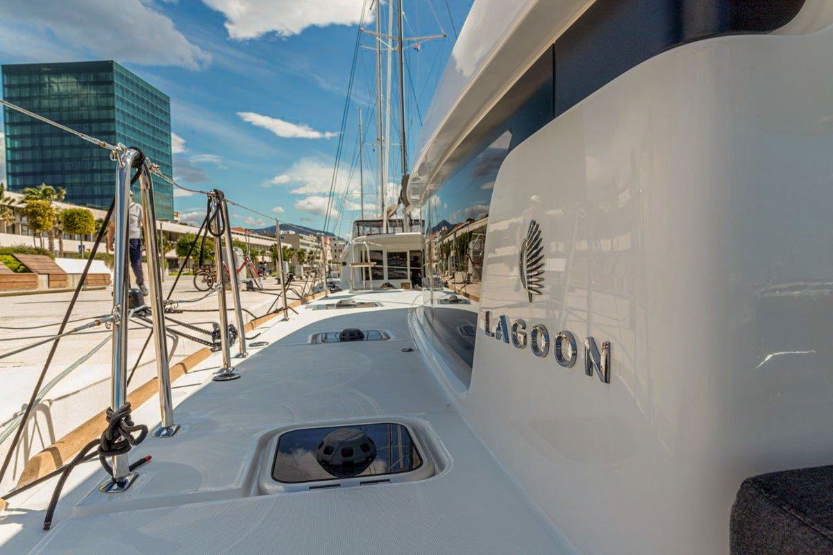 Deck of Sailor Moon, a Lagoon 40 catamaran at Dubrovnik, Croatia