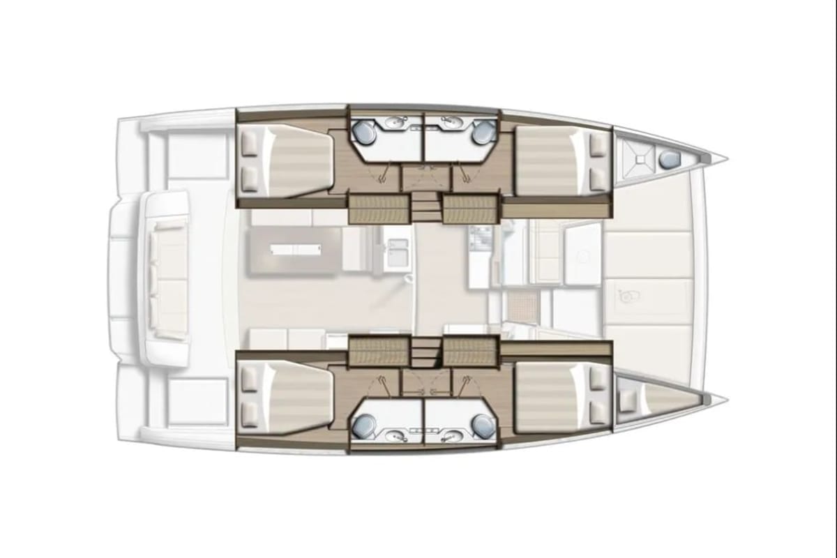 Floor plan of AF-B4.2, a Bali 4.2 catamaran at Volos Municipality, Greece