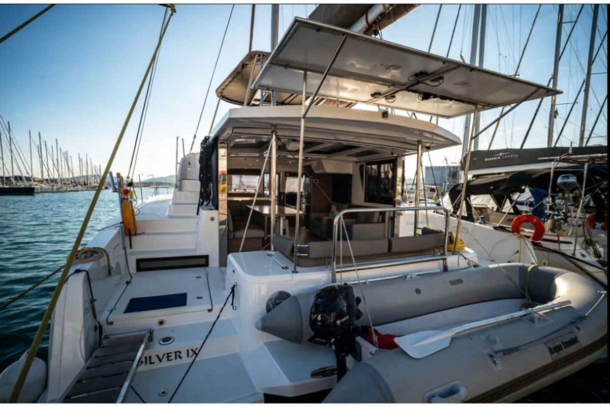 Deck of AF-B4.2, a Bali 4.2 catamaran at Volos Municipality, Greece