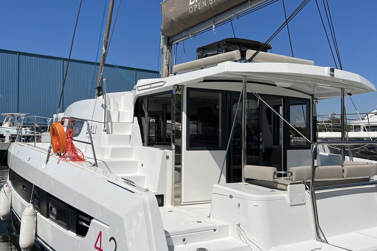 Exterior view of Tamboo, a Bali 4.2 catamaran at Central Abaco, Bahamas