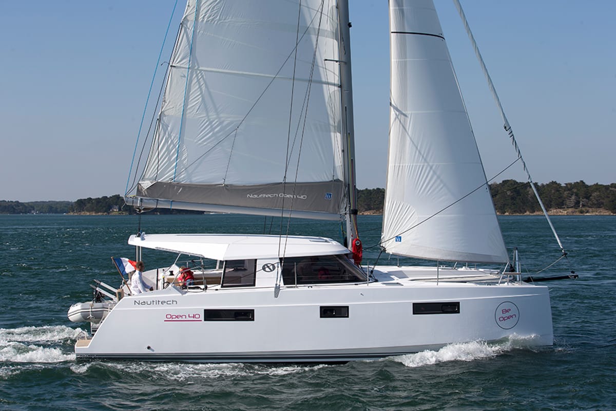 Exterior view of Krazadeen, a Nautitech Rochefort Nautitech 40 Open catamaran at Ajaccio, France