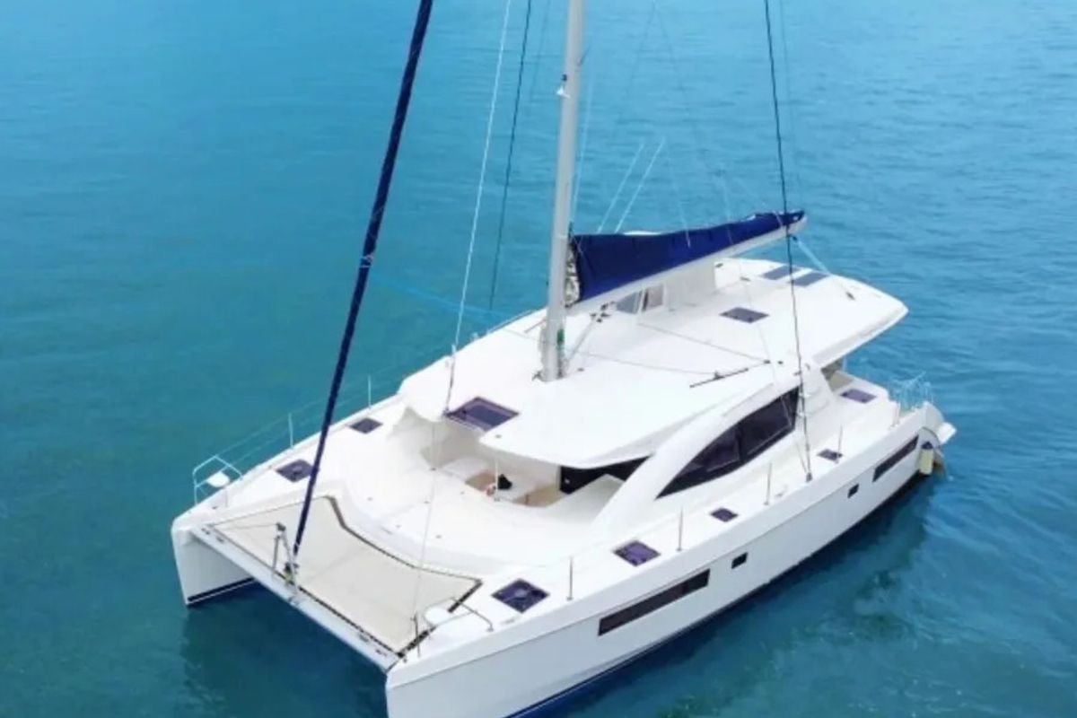 Exterior view of Unforgettable, a Leopard 48 catamaran at Eden Island Marina, Seychelles