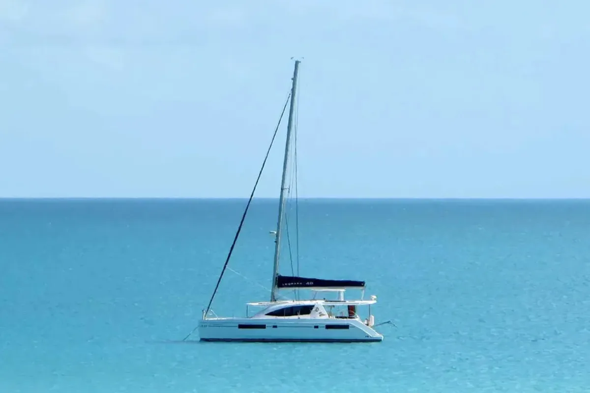 Exterior view of Unforgettable, a Leopard 48 catamaran at Eden Island Marina, Seychelles