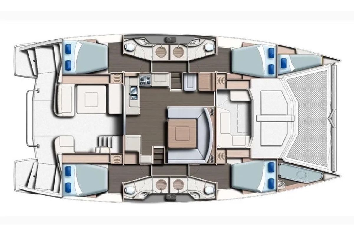 Floor plan of Unforgettable, a Leopard 48 catamaran at Eden Island Marina, Seychelles