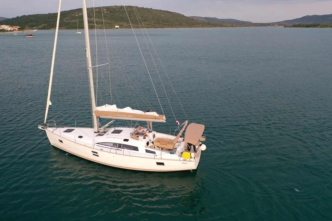 Exterior view of Kristi, a Elan Impression 45.1 sailboat at Pirovac, Croatia