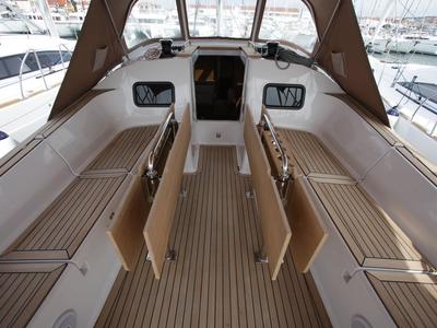 Deck of Kristi, a Elan Impression 45.1 sailboat at Pirovac, Croatia