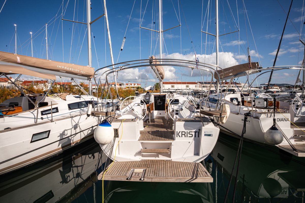 Exterior view of Kristi, a Elan Impression 45.1 sailboat at Pirovac, Croatia