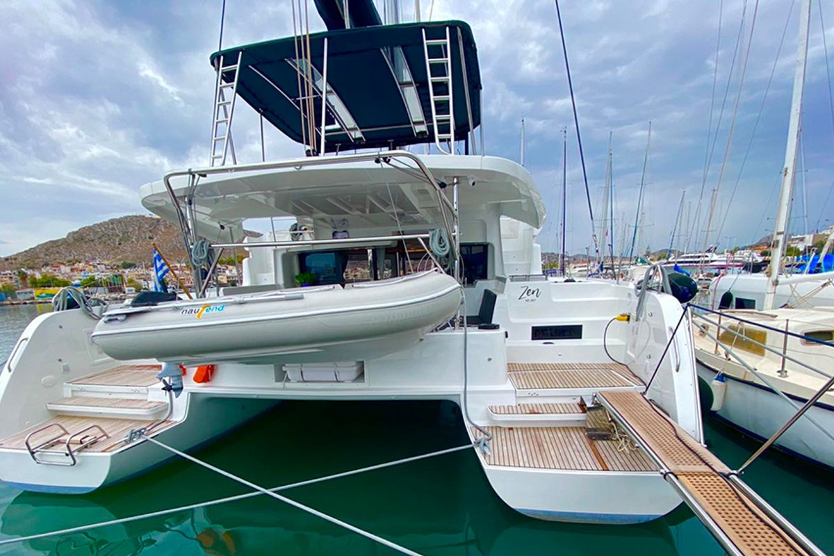 Exterior view of Zen - Green Wave, a Lagoon 46 catamaran at Athens, Greece