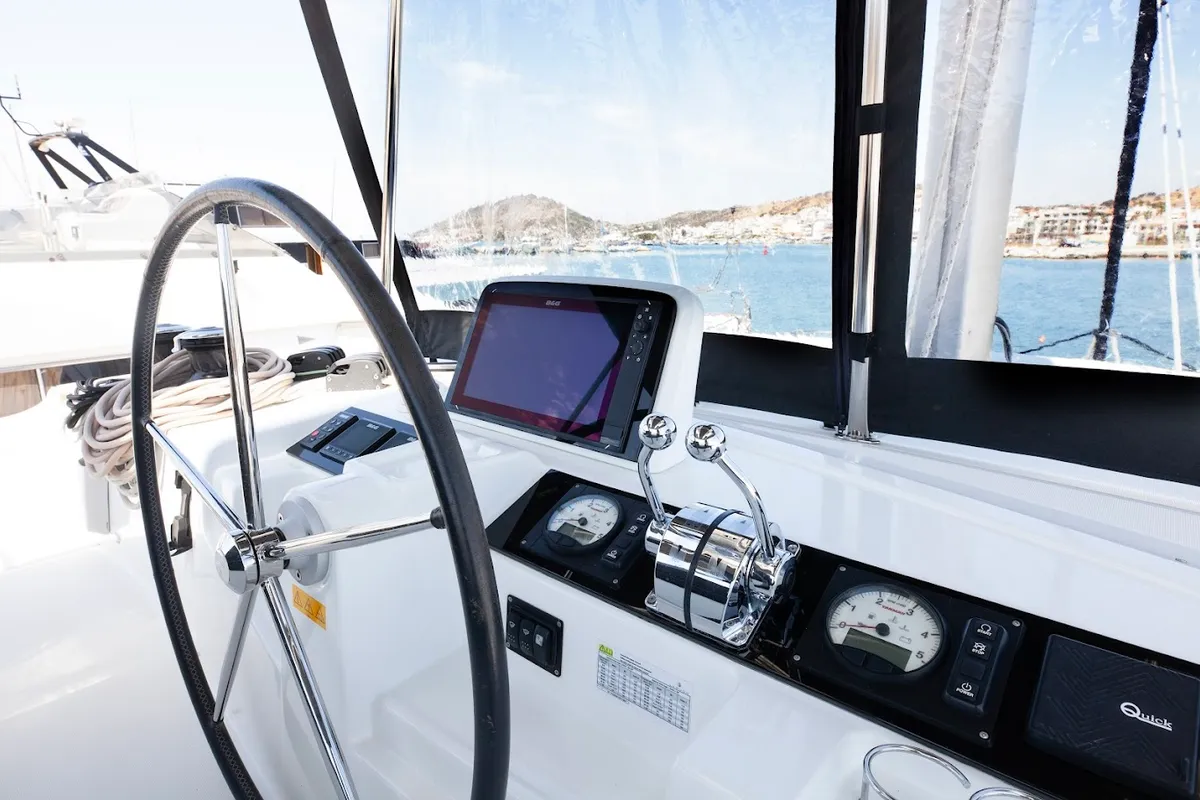 Cockpit of Zen - Green Wave, a Lagoon 46 catamaran at Athens, Greece