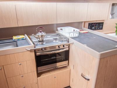 Galley of Aginor, a Beneteau Oceanis 41.1 sailboat at Municipal Unit of Nea Peramos, Greece