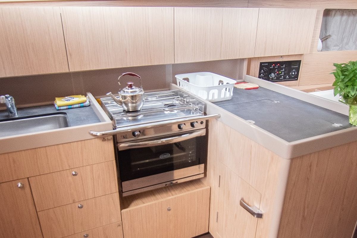 Galley of Aginor, a Beneteau Oceanis 41.1 sailboat at Municipal Unit of Nea Peramos, Greece