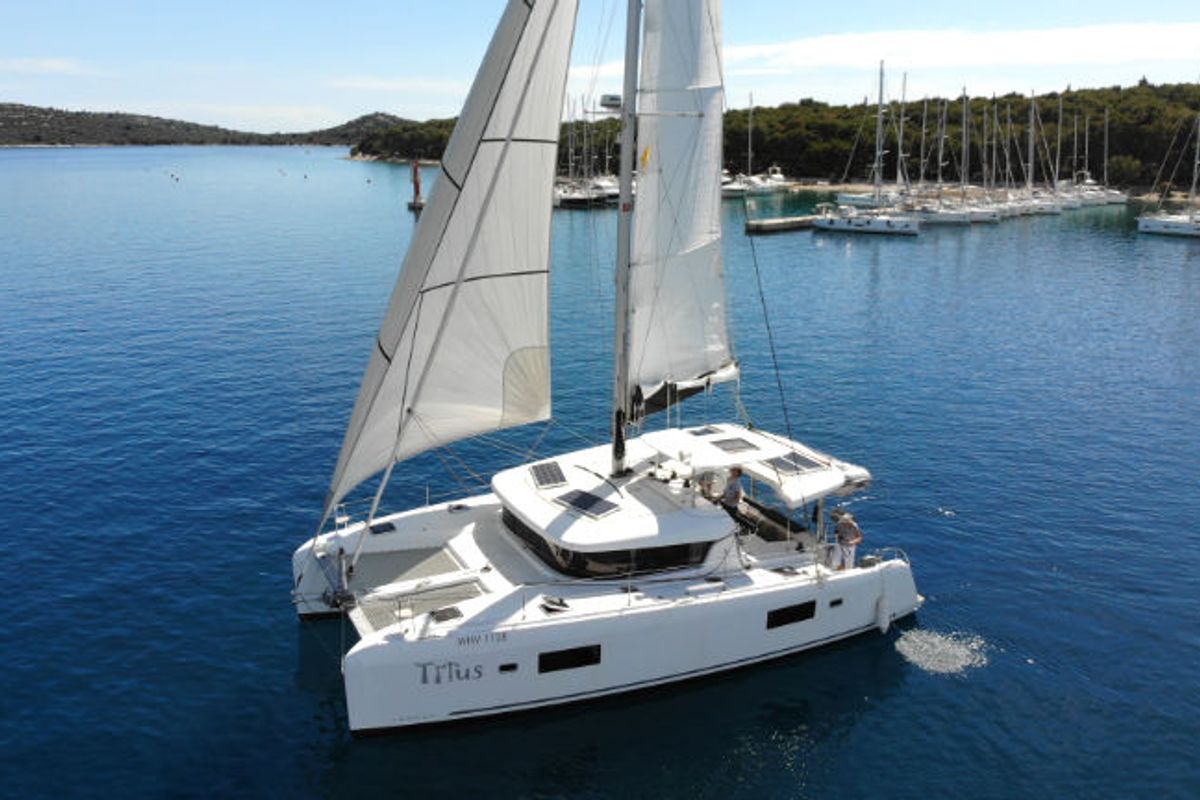 Exterior view of Titus, a Lagoon 42 OW catamaran at Općina Rogoznica, Croatia