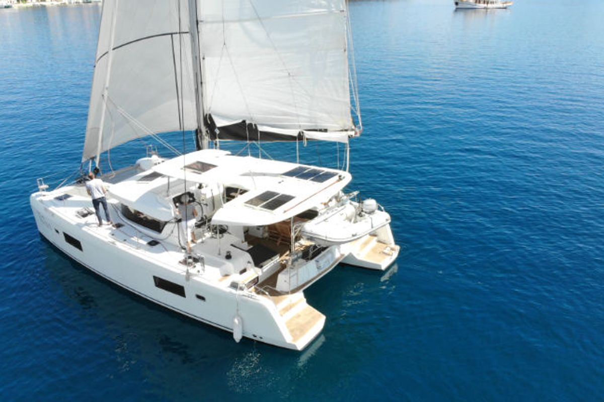 Exterior view of Titus, a Lagoon 42 OW catamaran at Općina Rogoznica, Croatia