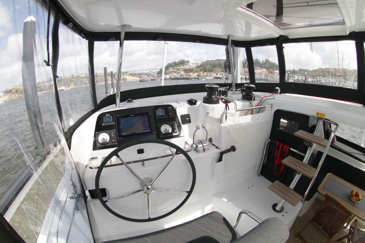 Cockpit of Titus, a Lagoon 42 OW catamaran at Općina Rogoznica, Croatia