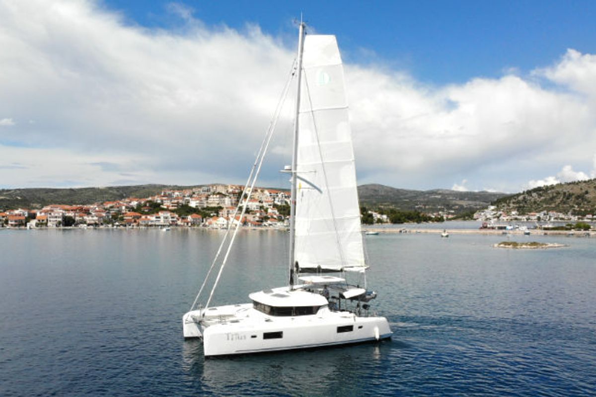 Exterior view of Titus, a Lagoon 42 OW catamaran at Općina Rogoznica, Croatia