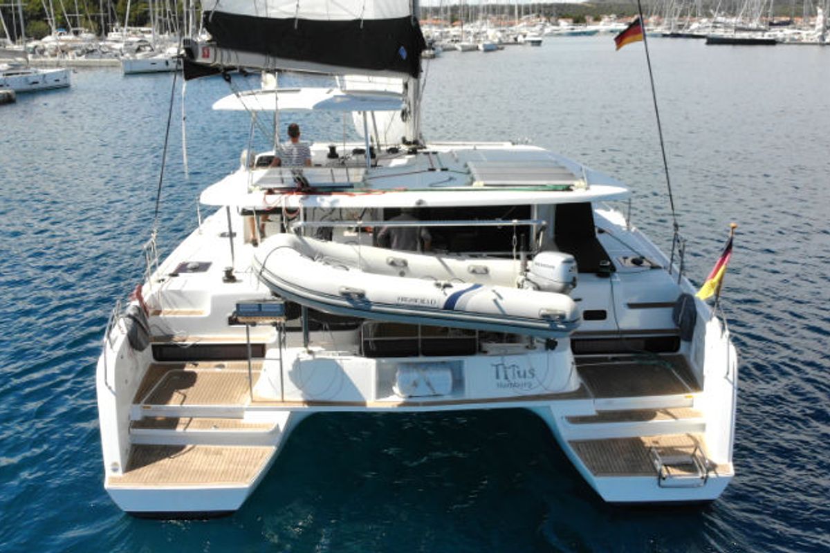 Exterior view of Titus, a Lagoon 42 OW catamaran at Općina Rogoznica, Croatia
